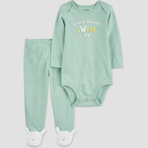 Carter's JOY Baby Girls or Boys 2pc Every Bunny Loves Me Set Green NWT